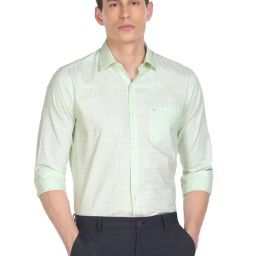 Arrow Green Cotton Slim Fit Checks Shirts-picture-3