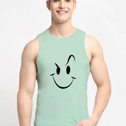 Friskers Green Cotton Slim Fit Printed Vest-image-4