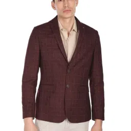 Arrow Maroon Regular Fit Checks Blazer-picture-29