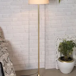 Homesake Cream & Golden Metal Standing Floor Lamp with Bulb and Floor Switch (Iron Legs)-image-36