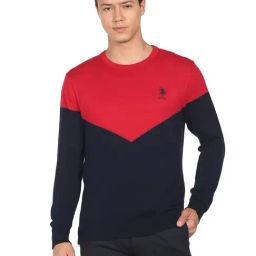 U.S. Polo Assn. Red Cotton Regular Fit Colour Block Sweater-image-56