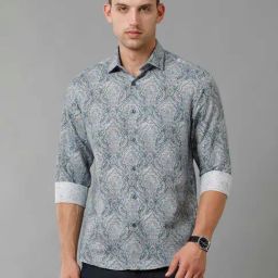 Linen Club Blue Regular Fit Printed Linen Shirt-image-79