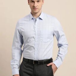 Turtle Light Blue Cotton Slim Fit Checks Shirt-image-1