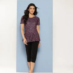 Aarika Black Nylon Printed Short Sleeves Swimsuit With Cap-image-64