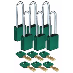 BRADY Lockout Padlock Keyed Alike Aluminum Std Body Size Steel Extended Green 0 Bumpers, 55JZ16 (Set of 6)-picture-24