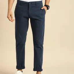 Being Human Men Navy Blue Regular Fit Checked Chinos-image-68