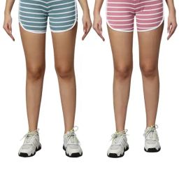 Omtex Grey & Pink Printed Sports Shorts - Pack Of 2-1