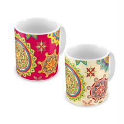 Indigifts Red & Cream-Coloured Printed Ceramic Glossy Mugs Set of Cups and Mugs-7