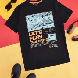 Pantaloons Junior Jet Black Cotton Printed T-Shirt-image-45