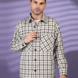 Chkokko White Relaxed Fit Checked Shackets-image-80