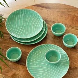 ExclusiveLane Sea Green Ceramic Hand Glazed 8Pc Dinner Plate & Katori Set-image-56