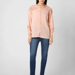 Van Heusen Peach Cotton Self Design Top image 4