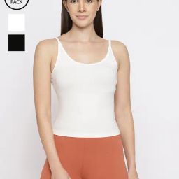 La Intimo Cream, Cream, Black Timeless Style Camisole (Pack of 3)-image-71