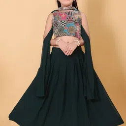 Kinjo Girls Embroidered Sequinned Ready to Wear Lehenga & Blouse With Dupatta-image-26