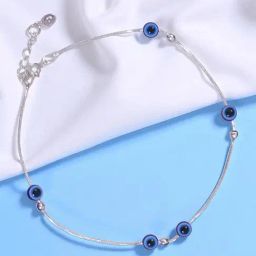 Taraash 925 Sterling Silver Evil Eye Beaded Chain Single Anklet for Women-image-79