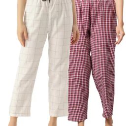 Kryptic Maroon & White Cotton Checks Lounge Pants (Pack Of 2)-image-98