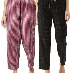 Kryptic Maroon & Black Cotton Checks Lounge Pants (Pack Of 2)-picture-32