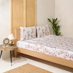 Westside Home Beige Floral Double Bed Flat Sheet and Pillowcase Set-image-32