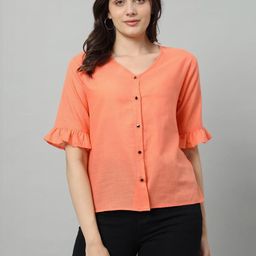NATURE CRAFT Women V-Neck Bell Sleeve Shirt Style Casual Top-image-79