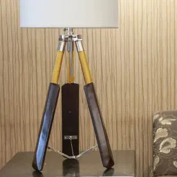 kapoor lamp shades Kapoor E Illuminations Brown Wooden Tripod Table Lamp - Set of 1 image 4