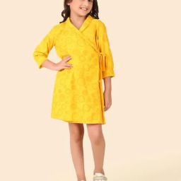 Fabindia Kids Yellow Cotton Printed Dress-image-78