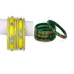 SOMIL Set of 10 Yellow Alloy Artificial Stones & Beads Bangles-image-81
