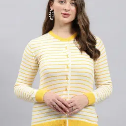 Monte Carlo Yellow Wool Blend Self Design Long Sleeves Cardigan-picture-13