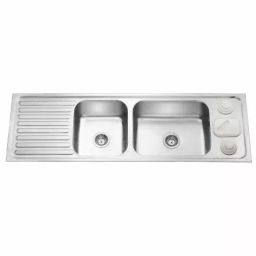 Jayna Signature Collection Zodiac 62x20 inch Dual Finish Stainless Steel Double Bowl Kitchen Sink with Garbage Bin & Drain Board, DBGB 04-picture-12