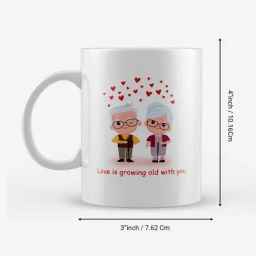 eCraftIndia Multicolor Ceramic Old Couple Hearts Print Cushion & Mug With Love Coupons Gift Set-36