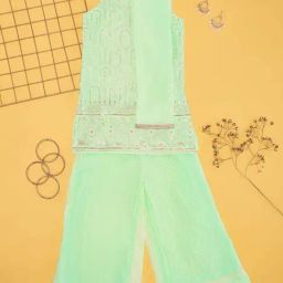 Akkriti by Pantaloons Girls Pastel Green Embroidery Kurta Sets-image-30
