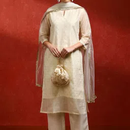 Jaipur Kurti Women Embroidered Regular Beads and Stones Kurta with Trousers & Dupatta-image-90