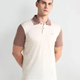 arrow new york Arrow Newyork Beige Cotton Regular Fit Colour Block Polo T-Shirt-picture-38