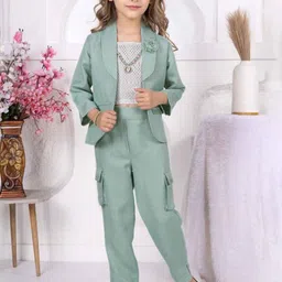 Lagorii Girls Textured Top & Pant Set With Overcoat-image-59