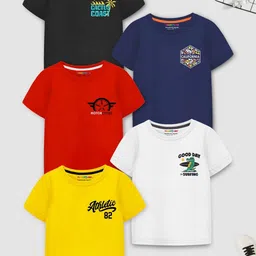 YK X Trampoline Boys Typography Printed Pack Of 5 Round Neck Cotton T-shirt-image-25