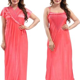 LIFE-TALE Women Pink Pure Cotton Nightdress-image-80