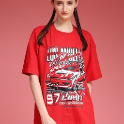 Popster Women Typography Printed Round Neck Pure Cotton Oversized T-shirt-image-94
