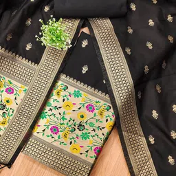 Panzora Ethnic Motifs Woven Design Zari Banarasi Silk Unstitched Dress Material-image-29