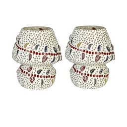 SOMIL Pack of 2 White Textured Glass Frusturical Shaped Decorative Table Lamp-image-62