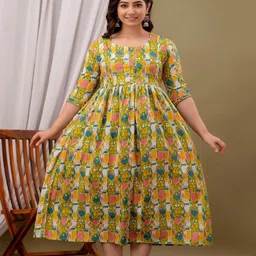 Fasnesio Women Abstract Printed Maternity Cotton Anarkali Kurta-picture-28