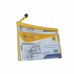 Worldone Transparent Pencil Pouch With Zipper Size A6 Assorted Color, DC241-43