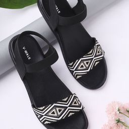 V-WALK Women Printed Open Toe Flats with Bows-9