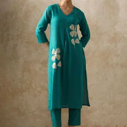 Moara Floral Embroidered Cotton Kurta & Trouser Sets-picture-7