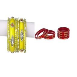 SOMIL Set of 14 Yellow Alloy Artificial Stones & Beads Bangles-image-97