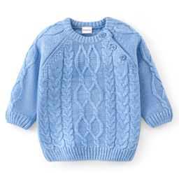 Babyhug 100% Acrylic Knit Full Sleeves Cable Knit Sweater - Blue-image-77