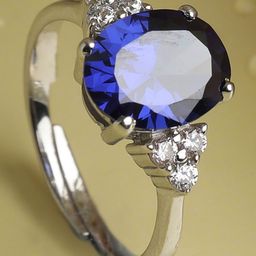 CLARA 925 Silver Rhodium Plated Swiss Zirconia Royal Blue Oval Ring with Adjustable Band Gift - 2.9 g-image-43