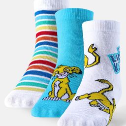 Cute Walk by Babyhug Disney Non Terry Anti-bacterial Ankle Length Socks Lion King Graphics Pack of 3 - Multicolour-image-95