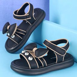 Oh! Pair Sandals With Velcro Closure & Bow Applique - Black-image-34
