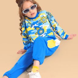 Ollington St. 100% Cotton Full Sleeves Floral Printed Sweatshirt & Color Blocked Joggers Set - Multicolor-image-23