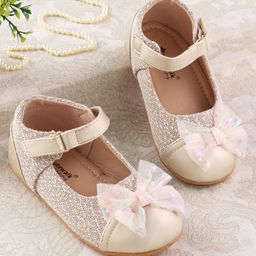 Cute Walk by Babyhug Ballerinas with Strap Closure & Bow Applique - Gold-image-49