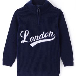 Honeyhap Premium Knit Solid Full Sleeves Sweater with Text Design - Navy Blue-image-55
